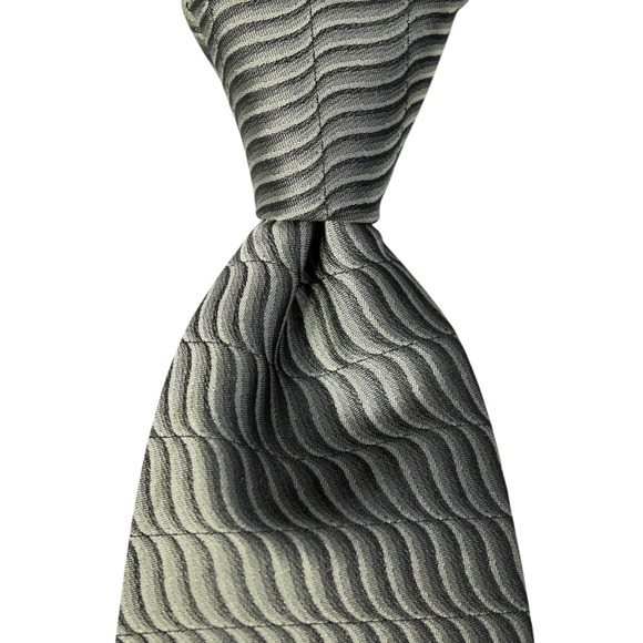 Dkny Other - DKNY Greenish Gray & Black Monochrome Wave Print 100% Silk Necktie - 56.5x3.75